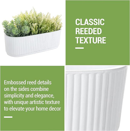 MyGift 12 Inch Ceramic Succulent Planter, Oval Matte White Planter Pot