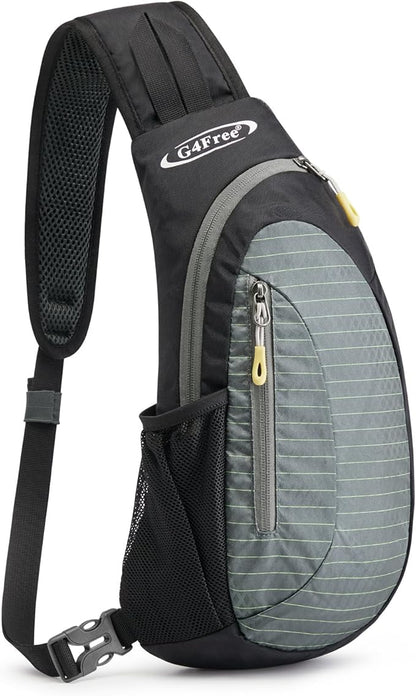 G4Free Sling Bag for Men Women, Small Crossbody Backpack Lightweight Chest Shoulder Bags for Travel, Outdoor and Sports (Black-grey)