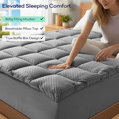 OLANLY Dual-Layer 4 Inch King Size Memory Foam Mattress Topper for Back Pain, 2 Inch Cooling Pillow Top Mattress Pad Cover and 2 Inch Gel Memory Foam Topper, Deep Elastic Pocket, Grey