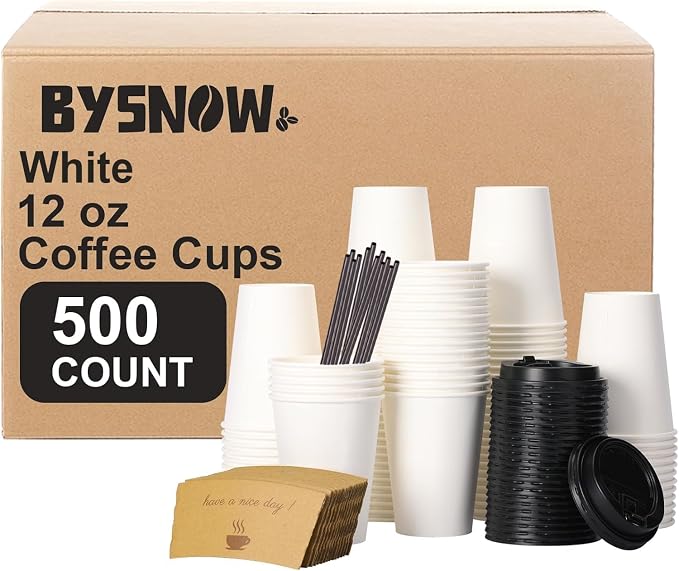 BYSNOW 500 pack 12 oz Bulk Disposable Coffee Cups