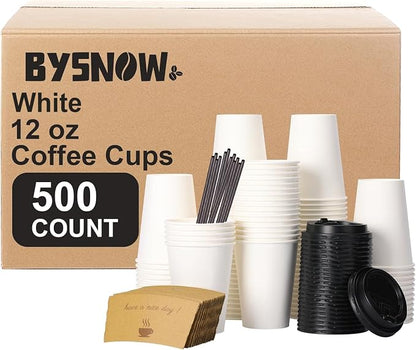 BYSNOW 500 pack 12 oz Bulk Disposable Coffee Cups