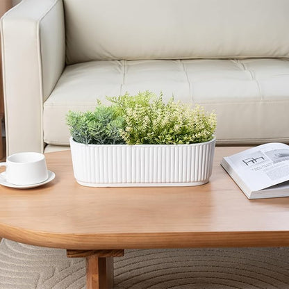 MyGift 12 Inch Ceramic Succulent Planter, Oval Matte White Planter Pot
