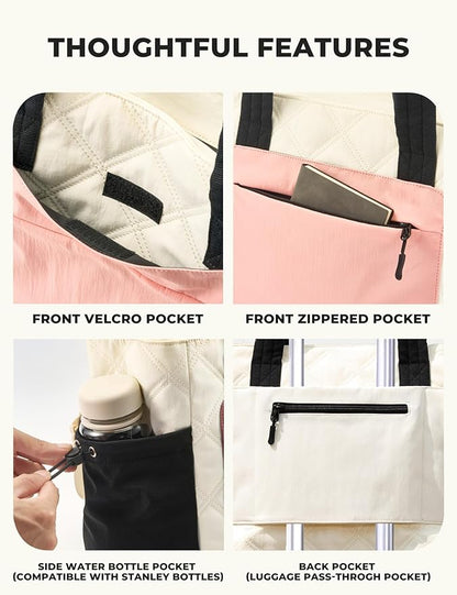 Tote Bag for Women, Lightweight Puffer bag with Zipper & Compartments, Quilted Shoulder Bag for Work, Travel,Gym
