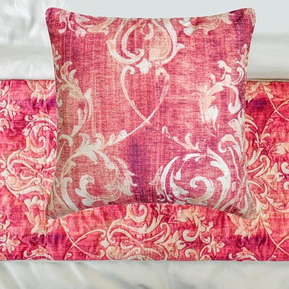 The HomeCentric King/Queen/Twin Pink Decorative Queen 74"x18" Bed Runner Without Pillow Cover, Damask, Quilted Bed Scarf on Velvet Fabric - Pink Dalliance
