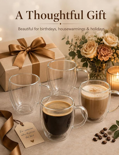 12oz Double Walled Glass Coffee Mugs
