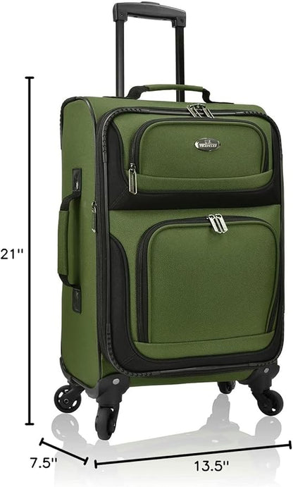 U.S. Traveler Lightweight Rolling 20" Carry On Luggage Softside Suitcase, Green, 4 Wheel