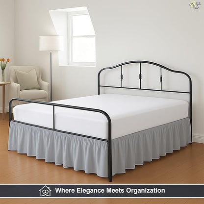 Cottington Lane Ruffled Bed Skirt Twin Size with Split Corner, Brushed Microfiber Hotel Quality Silver Grey Dust Ruffle, 14 Inch Drop Gathered Bedskirt, Soft and Stylish, Shrinkage and Fade Resistant