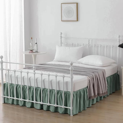 Bed Skirt Twin Size Ruffled Bed Skirt with Split Corners, 12 Inch Drop Dust Ruffle Bed Skirts with Platform, Sage Green, Twin - 12" Drop