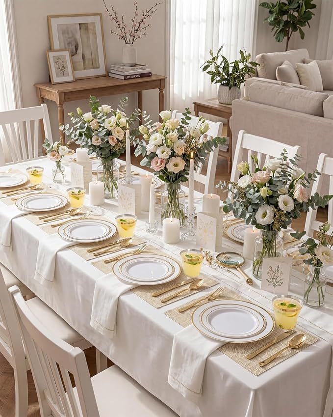 bUCLA 300PCS Gold Disposable Dinnerware Set