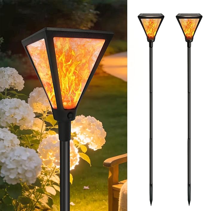 Upgraded Extra-Tall Solar Lights Outdoor, 2 Pack Flickering Flame Solar Torch