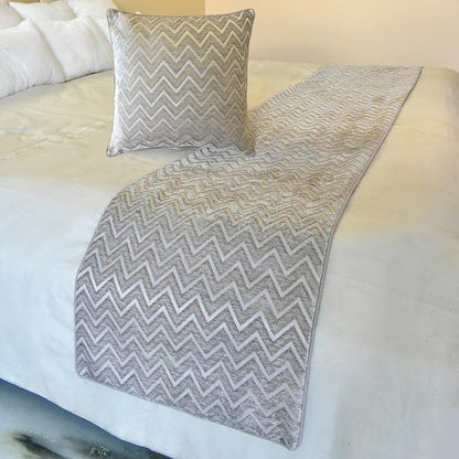The HomeCentric King/Queen/Twin Silver Decorative Twin 53"x18" Bed Runner Without Pillow Cover, Chevron Bed Scarf on Jacquard Fabric - Silver Gleam Chevron