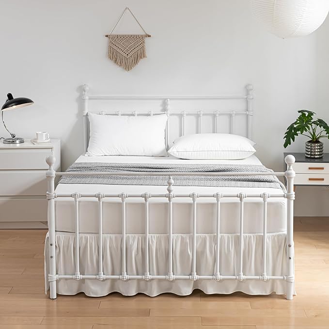 Bed Skirt Twin Size Ruffled Bed Skirt with Split Corners, 12 Inch Drop Dust Ruffle Bed Skirt with Platform, Ivory, Twin - 12" Drop
