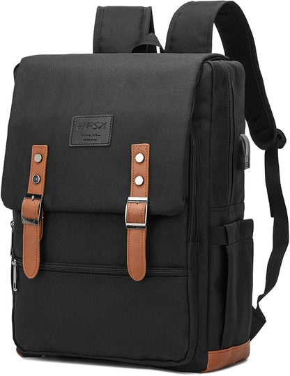 HFSX Vintage Backpack Laptop Backpack Men Women Business Travel Computer Backpack College Bookbag Stylish Water Resistant Vintage Backpack with USB Port Fits 15.6 Inch Laptop Black
