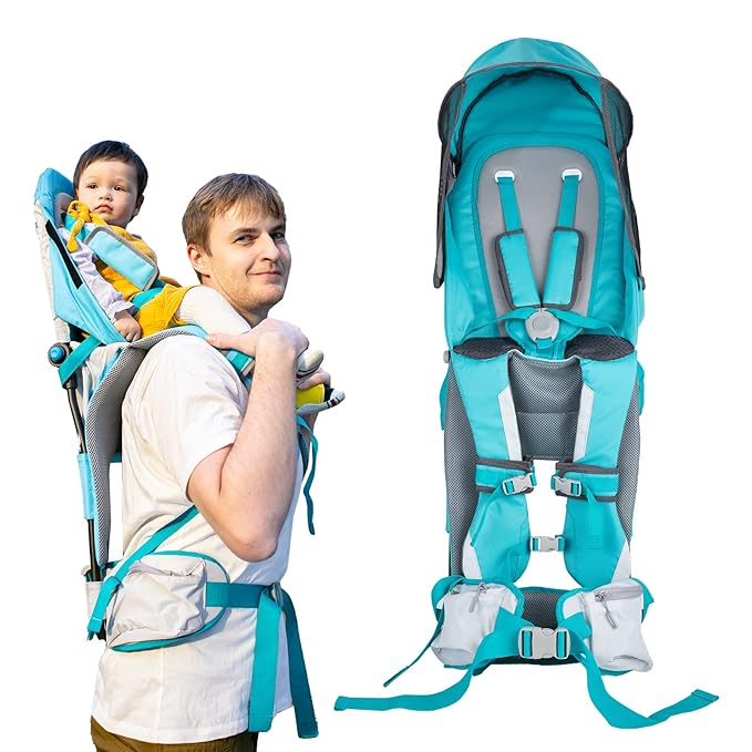 Baby Hiking Backpack Carrier with Rain Cover Sun Shade - Safe Backrest & Ergonomic Seat for Toddlers - Holds Up to 40 Pound - 6 Months to 3 Years