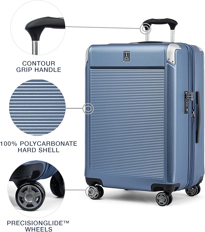 Travelpro Platinum Elite Hardside Expandable Checked Luggage, 8 Wheel Spinner, TSA Lock, Hard Shell Polycarbonate Suitcase, Dark Sky Blue, Checked Medium 25-Inch