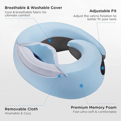Neck Pillow Airplane,100% Pure Memory FoamTravel Neck Pillow Travel Neck Support Ergonomic &Portable Design Best for Sleeping Plane Car Train Office Flight (Light Blue)