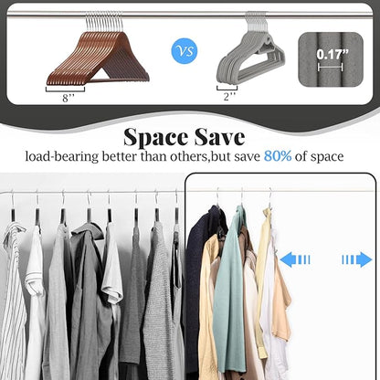 Velvet Felt Stackable Hangers 50 Pack, Non Slip, with 360° Swivel Hook, Ultra Thin and Space Saving for Suits, Shirts, Coats, 15Lbs Capacity Heavy Duty, Gray