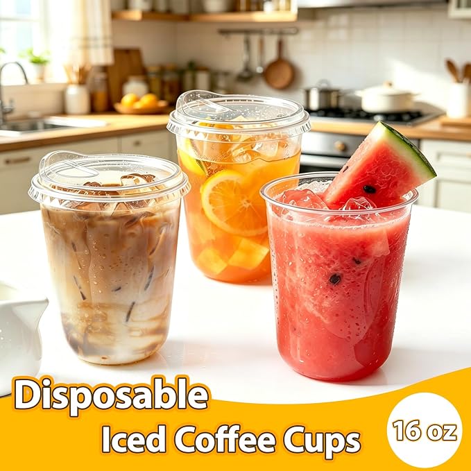 100 Sets 16 oz Clear Plastic Cups