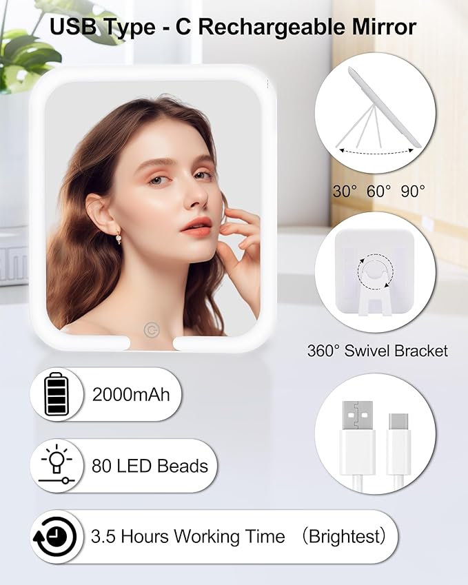 Chomeiu Makeup Bag with LED Mirror, Travel Makeup Case for Women and Makeup Artists Cosmetic Organizer Large Make Up Bags with Light Up Mirror, 3 Color Lights, Adjustable Dividers, Light Checkerboard