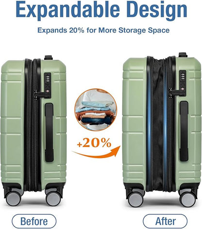 KYME Carry On Luggage 22x14x9 Airline Approved with TSA Lock Hard Shell Carry On Suitcase Lightweight Suitcases with Wheels Small Luggage for Men Women,Carry-On 20 Inch,Lt Green