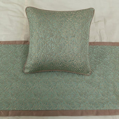 The HomeCentric King/Queen/Twin Blue & Beige Decorative Twin 53"x18" Bed Runner Without Pillow Cover, Damask Bed Scarf on Jacquard Fabric - Arabella