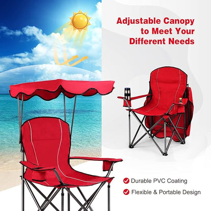 S AFSTAR Safstar Folding Camping Chair with Canopy, Portable Lawn Beach Canopy Chair with Cup Holder & Carry Bag, Load Bearing Up to 265LBS, Folding Chair for Outside Outdoor Travel Hiking Fishing