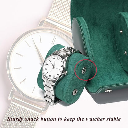Watch Travel Case, Luxury Leather Watch Roll 2 Slot Organizer Box, Jewelry Storage Case Gifts for Man and Woman Christmas Anniversary Birthday (Green-2slot)