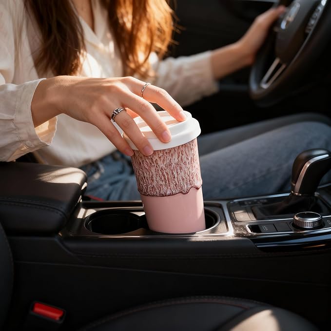 Ceramic Travel Mug with Lid – Cute Aesthetic Coffee Cup