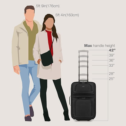 U.S. Traveler Lightweight Rolling 20" Carry On Luggage Softside Suitcase, Black, 2 Wheel Single