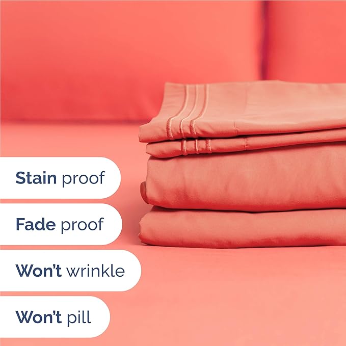 Twin XL Size 3 Piece Sheet Set - Comfy Breathable & Cooling Bed Sheets Set - Hotel Luxury Bedding for Women, Men, Kids, Teens, Boys & Girls - Deep Pockets, Ultra-Soft, Wrinkle Free - Oeko-Tex - Coral