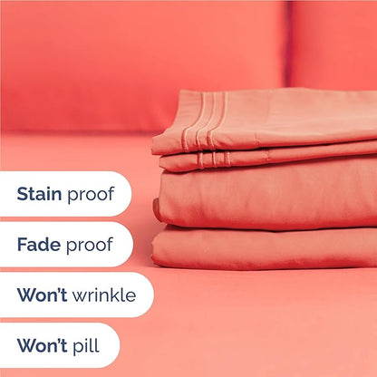 Twin XL Size 3 Piece Sheet Set - Comfy Breathable & Cooling Bed Sheets Set - Hotel Luxury Bedding for Women, Men, Kids, Teens, Boys & Girls - Deep Pockets, Ultra-Soft, Wrinkle Free - Oeko-Tex - Coral
