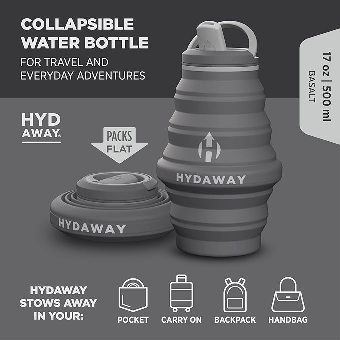HYDAWAY 17oz Collapsible Water Bottle - BPA-Free, Leakproof, Lightweight, and Space-Saving - Perfect for Travel, Hiking, and Everyday Hydration
