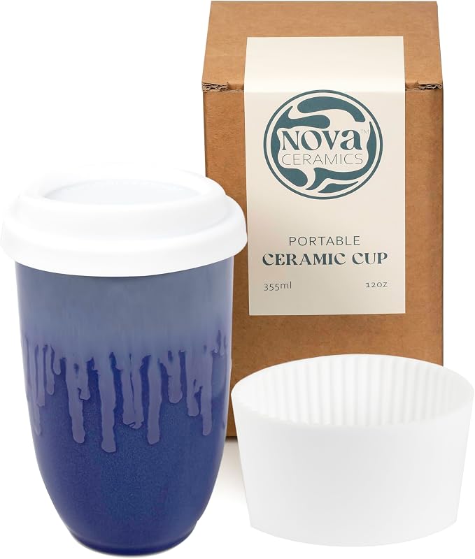 NOVA CERAMICS Ceramic Tumbler– Blue Ceramic Mug – Microwave & Dishwasher Safe