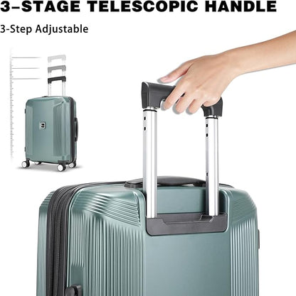 Luggage Sets 2 Piece, 20/28 Inch Lightweight Expandable PC Hardside Durable Suitcases with Spinner Wheels & TSA Lock, Green