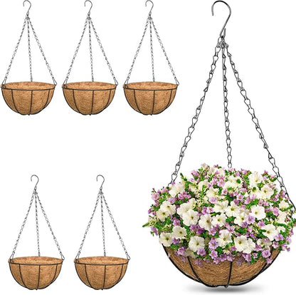 ZeeDix 6 Pack 10 Inch Metal Round Hanging Planter Basket