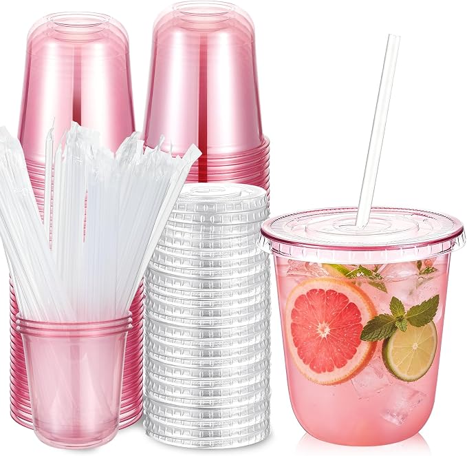 Ziliny 50 Sets 12 oz Pink Plastic Cups