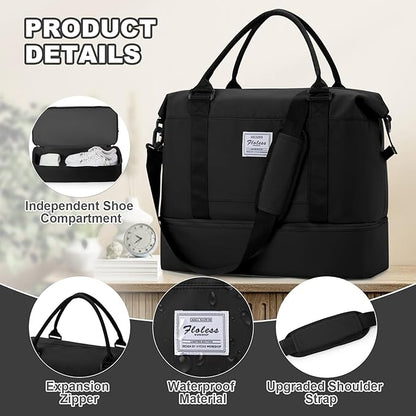 Travel Duffel Bag, Sports Tote Gym Bag, Shoulder Weekender Overnight Bag for Women