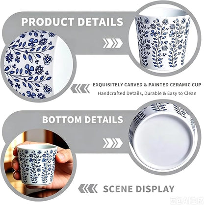 YQ&AMK 6.7oz Blue and White Floral Ceramic Cup
