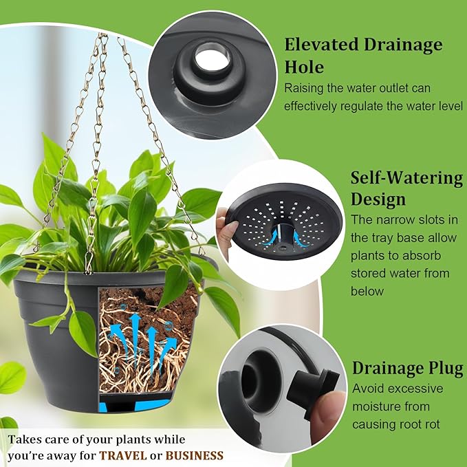 Hanging Planters 10 Inch, Self Watering Hanging Basket