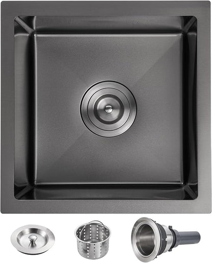 POPLFY 18 Inch Undermount Kitchen Sink, 18×18 Inch Undermount 18 Gauge Stainless Steel Single Bowl Wet Bar Prep Sink 9 Inch Deep Small Utility Sink, Black