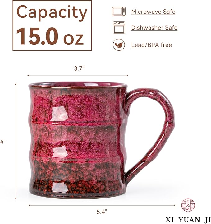 Rustic Red Ceramic Coffee Mug 15oz – Handcrafted Unique Gift