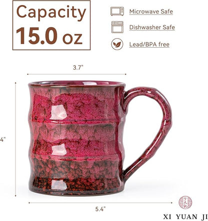Rustic Red Ceramic Coffee Mug 15oz – Handcrafted Unique Gift