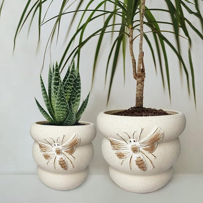 Terracotta Pots with Drainage Holes Bee Decor, Ceramic Pots