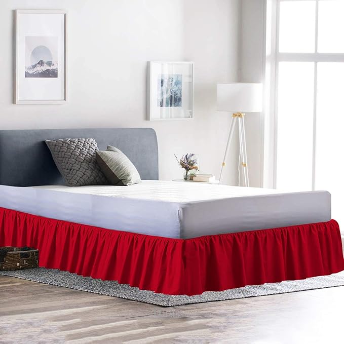 Bed Skirt - Ruffled Bed Skirt (Full, Red) 12 Inch Drop Dust Ruffle with Platform, 100% Cotton 800 Thread Count Fabric - Dust Ruffle Bedskirt for Easy Fitting and Easy Care