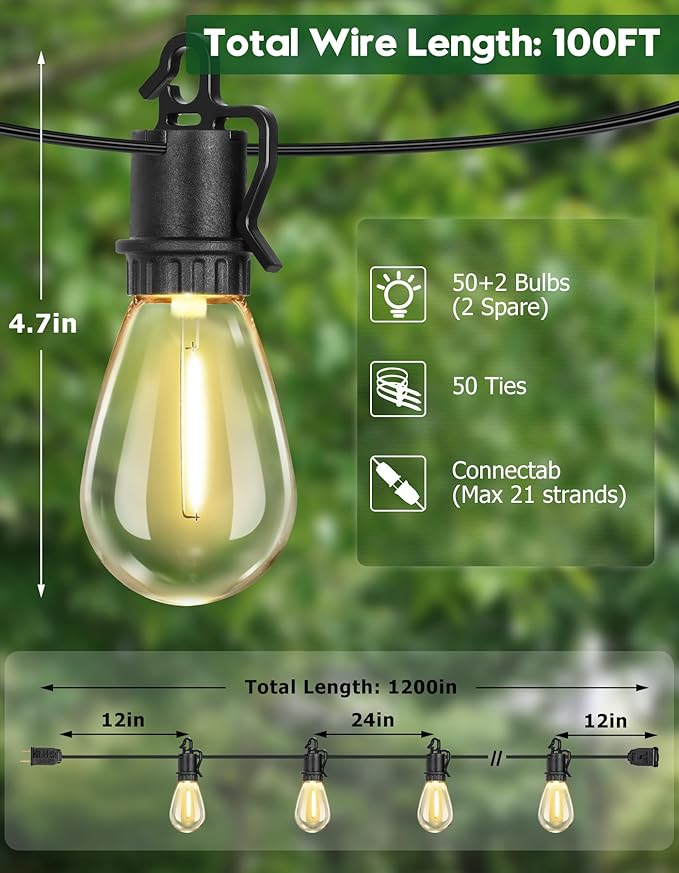 100FT Outdoor String Lights