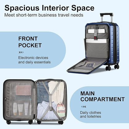 Expandable Carry On Luggage Airline Approved, 20 Inch Lightweight ABS+PC Hard Shell Suitcases with Front Pocket, Spinner Wheels, TSA Lock (Navy Blue, 1PC)