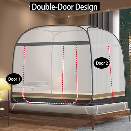 CMINGJ Mosquito Net for Bed, Portable pop up Mosquito Netting with Bottom, Free Installation-Suitable for Bedroom, Camping, Folding Portable Design for Baby Adults (Gray & Gray Bottom Edge)