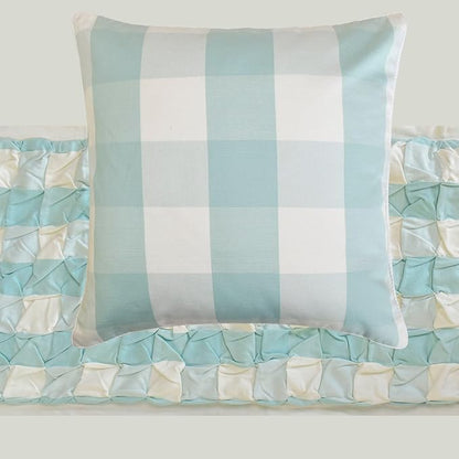 The HomeCentric King/Queen/Twin Aqua Decorative Bed Runner Queen 74"x18" Bed Runner with Two Pillow Cover, Checkered, Buffalo Plaid, Check Bed Scarf on Cotton Fabric - Aqua Plaid Knots