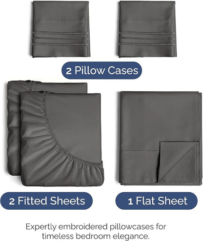 Split King Size 5 Piece Sheet Set - Comfy Breathable & Cooling Bed Sheets Set - Hotel Luxury Bedding for Women, Men, Kids, Teens, Boys & Girls - Deep Pockets, Soft, Wrinkle Free - Oeko-Tex - Charcoal