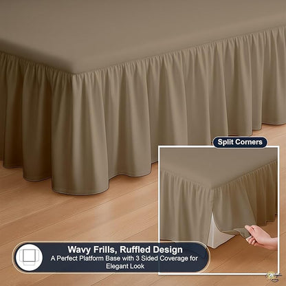Cottington Lane Ruffled Bed Skirt Queen Size with Split Corner, Brushed Microfiber Hotel Quality Taupe Dust Ruffle, 15 Inch Drop Gathered Bedskirt, Soft and Stylish, Shrinkage and Fade Resistant